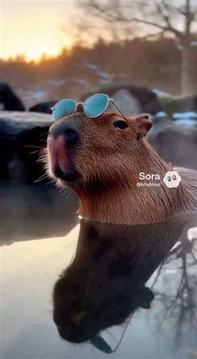 After SASUKE, recovering in a hot spring. #aivideo #capybara #capybaraai