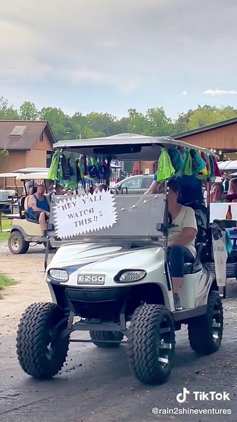 “Womanless” beauty pageant parade👸🏼 #PartyWithVMAs #MessFreeHero #dragqueen #mendressedaswomen #golfcartparade #camplife #rvlifestyle2022