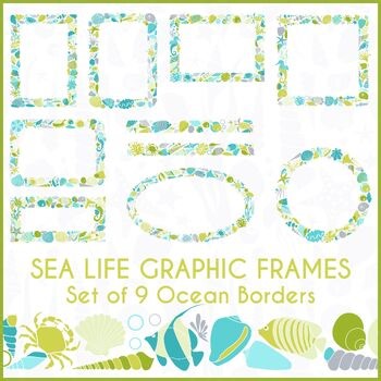 Under the Sea Frames and Borders | Marine Life Clipart | Seashells and Fish Art