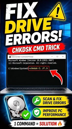 Fix Hard Disk Errors Using CMD 😱✅ #tech #harddiskrepair #ytshorts #computertips #windows