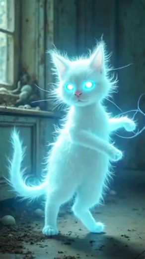 Adorable Ghost Cat's Spooky Dance in Haunted House