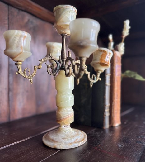 Vintage Onyx Marble Candelabra- Alabaster & Brass Candle Holder- 1970s Hollywood Regency Decor - Etsy