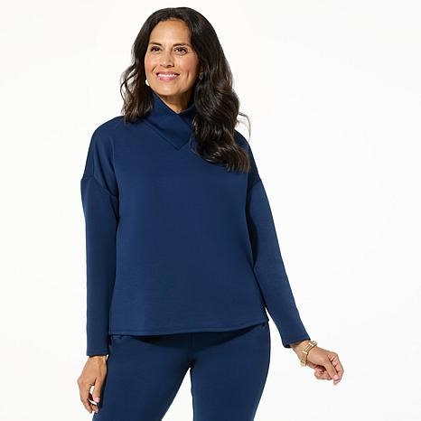 "As Is" WynneLayers Smooth Operator Boxy Knit Mock-Neck Tee | HSN
