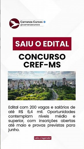 SAIU O EDITAL CREF-MS!