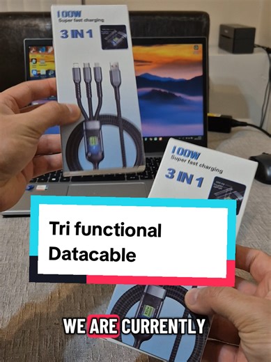 (Buy one, get one free)New 100W Transparent Medium-Sized Tri functional Datacable, Ultra Fast Charging, braided 3 in 1 data cable (gift). #fastcharger #charger #chargingcable #phonecharger #tiktokmademebuyit