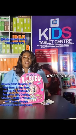 LAWRETTA | KIDS TABLET CENTRE | IPADS | GADGETS IN NIGERIA on Instagram: "LATEST EDITION ATOUCH KD55 DOPHIN, 8 INCHES KIDS EDUCATIONAL TABLET ACTUAL PRICE - N88,000 NAIRA ❎❎ PROMO PRICE - N78,000 NAIRA✅✅ SPECIFICATIONS Brand: Atouch Model: KD55 DOLPHIN Screen: 8 Inches ROM: 512GB storage with memory card slot for extra storage RAM: 16GB Operating System: Android OS Version: Android 15 Connectivity: Sim, WiFi, Bluetooth, YouTube, Netflix, Zoom, Xender, Google meet, YT Kids, Ulesson, Coding and ot