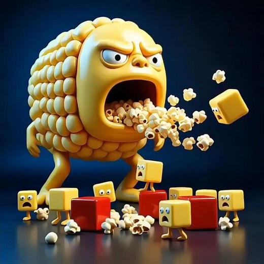 Exploding Popcorn Monster With Terrified Butter Cubes #loop#viral #youtubeshort
