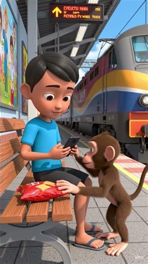 “Monkey Ne Chips Chura Liya 😂 | Railway Station Funny Cartoon”