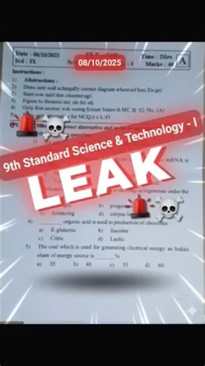 Science question paper 📄 std 9th 1st semester 2025 100% real