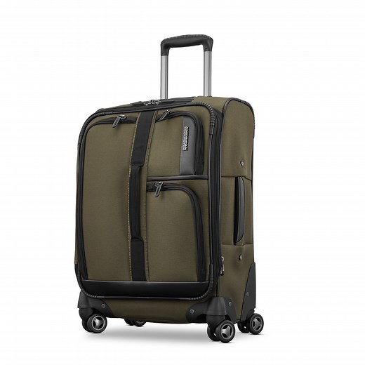 American Tourister Cargo Max 21" Softside Carry On Spinner Luggage with Divider Pockets, Olive