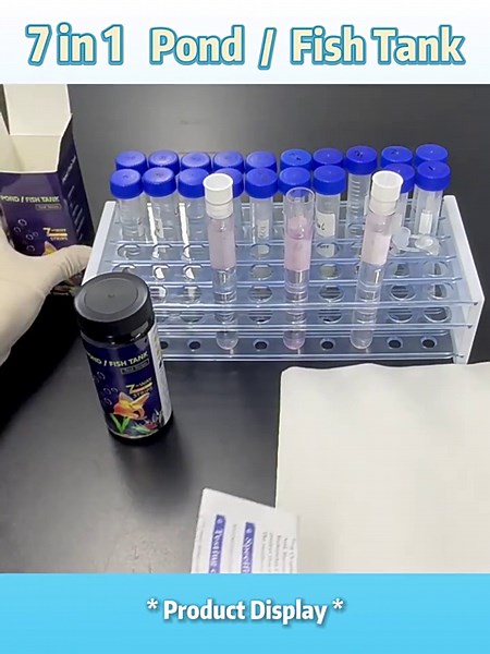 7 in 1 Aquarium Test Strips, 100 Strips Fish Tank Water Test Strips, Freshwater Saltwater Test Kit for pH, Carbonate, Alkalinity, Hardness, Chlorine, Nitrite