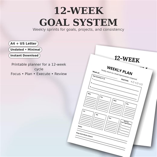12 Week Goal Planner Template | Canva Editable | Weekly Plan & Review | A4   US Letter - Etsy