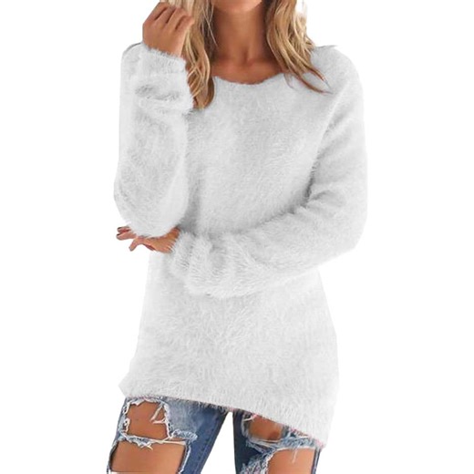 DondPO Fluffy Sweater Women's Fashionable Long Sleeve Pullovers Loose Fuzzy Jumper Sweater Fuzzy Sweater for Women Pink Sweater for Women White L