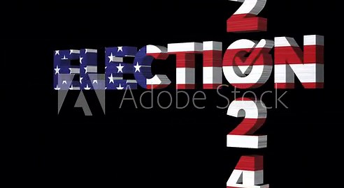 Usa presidential election 2024 animation isolated by the alpha channel.Loop.Election 2024 3D text rotating with American flag colors. ability to easily apply to images or videos.