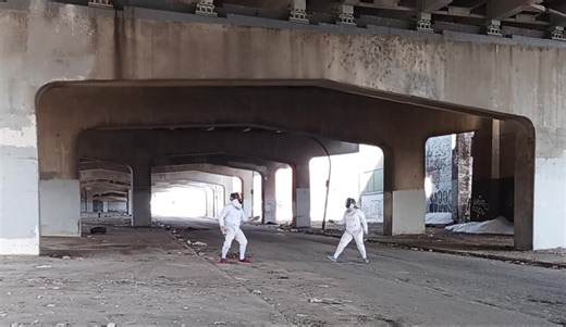 I-55 Duel The problem with duels is that they are illegal. So we had to find someplace abandoned. Under Interstate 55 in St. Louis was perfect. #fencing #fencers #stl #duel
