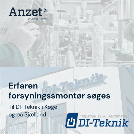 DI-Teknik er i vækst, og vi søger derfor en erfaren og engageret forsyningsmontør, der vil være en del af deres stærke team inden for forsyningsteknik. ✅ Vi forestiller os, at du har: - Uddannelse som installationselektriker, industrielektriker, stærkstrømstekniker eller anden el-faglig baggrund. - Titler som Forsyningsmontør, Forsyningsoperatør og Højspændingsmontør 🔧 Dine arbejdsopgaver vil bl.a. være: - Arbejde med 10kV-anlæg og forsyning til 400V tavleanlæg - Installation og idriftsættelse 