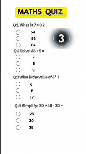 13/50 🧠Maths Quiz | Basic Math MCQs | Easy Math Test for Students🥰