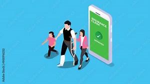 Health, accident insurance claim approved on smartphone 3d animation cartoon