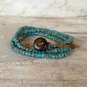Turquoise Beaded Wrap Bracelet Necklace: Boho Island Style - Etsy