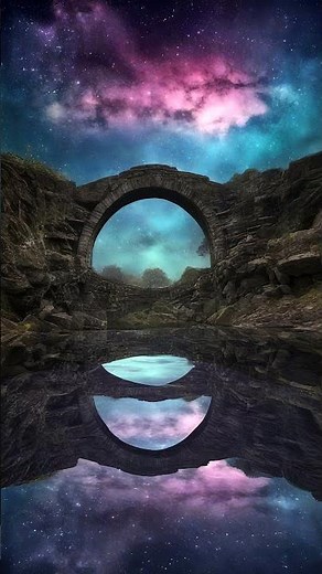 Night Bridge Beneath a Cosmic Sky with Pink Clouds and a Magical Water Reflection 🌌🌉 #livewallpaper