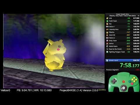 Super Smash Bros. Pikachu, Very Hard 1 Stock No Continues - 08:51.700 (EMU) [ex-WR]