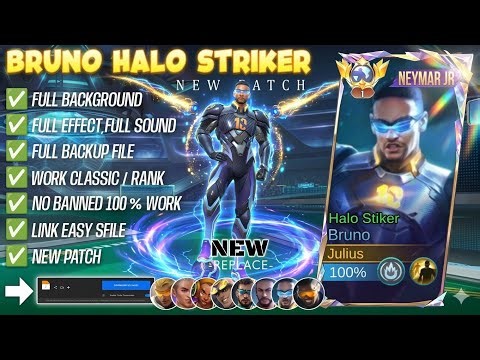 NEW UPDATE!! Script Skin Bruno Neymar Jr - Halo Striker no Password | Full Effect & Voice