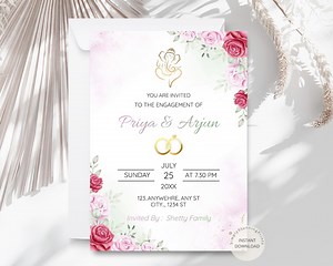 Pink & Red Floral Indian Engagement Invitation Card: Ring Ceremony Invite (instant Download) - Etsy
