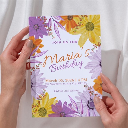 Floral Birthday Invitation Template | Editable Party Invite (digital Download) - Etsy