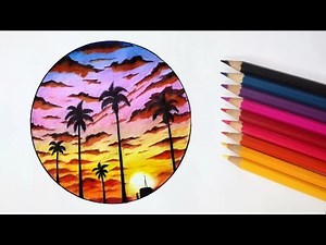 Sunset on the Horizon Scenery Drawing Ideas in a Circular Shape | MOBSEAR Gallery
