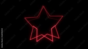 Neon light star frame red rotation 90 degree animation. Abstract beautiful neon light red star frame black background UHD 4k video moving.