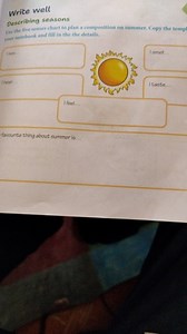 Write wellDescribing seasonstie the five senses chart to plan... | Filo