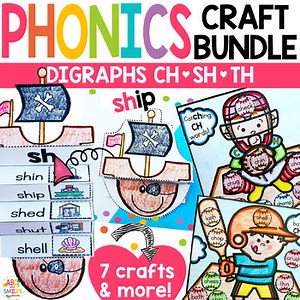 CH SH TH with Short Vowels BUNDLE Digraph Crafts Center Activities & Worksheets