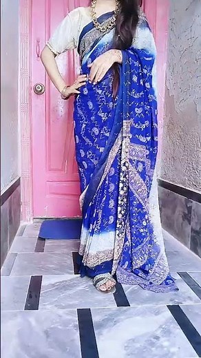 Beautiful Blue Saree with Golden Shade 💙✨ | Elegant Saree Designs 2026