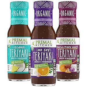 Primal Kitchen No Soy Teriyaki Sauce Variety 3-Pack, Made with Real Ingredients, Includes 1 Island, 1 Original No Soy & 1 Thick & Sticky Honey Teriyaki
