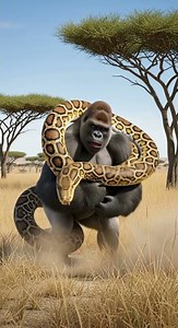 Giant Python Coils Around Gorilla 😱 Unbelievable Wild Encounter #animals #wildlife #nature