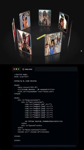 3D Rotating Image Carousel using HTML, CSS & JavaScript | Step-by-Step Tutorial