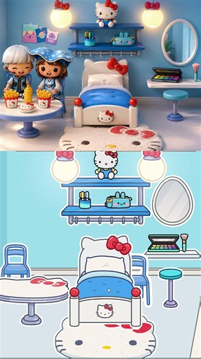 Toca Boca Pinterest AI Inspired Hello Kitty Bedroom Ideas 🎀💙✨ | Toca Life World #Shorts #tocaboca