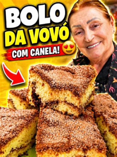 Esse bolo da vovó ficou simplesmente perfeito 😍🍰 Fofinho, simples e com aquela casquinha de açúcar e canela maravilhosa! 📝 Ingredientes: Massa - 4 ovos 🥚 - 1 xícara de chá de açúcar 🍬 - 1 caixinha de creme de leite (200g) 🥛 - 1/2 xícara de chá de óleo 🫒 - 2 xícaras de chá de farinha de trigo 🌾 - 1 pitada de sal 🧂 - 1 🥄 (sopa) de fermento químico em pó 🌿 Recheio e Cobertura - 1 e 1/2 xícara de chá de açúcar 🍬 - 1 🥄 (café) de canela em pó bem cheia 🌿 📏 Para esta receita, a xícara de