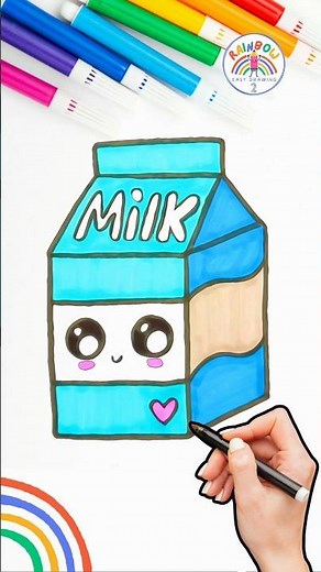 Milk Box Drawing for Beginners | How to Draw Milk Box 🌈🍼💕