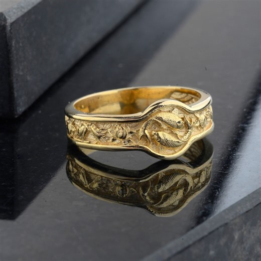 10k Gold Japanese Koi Fish Ring, Fisherman Jewelry - Etsy