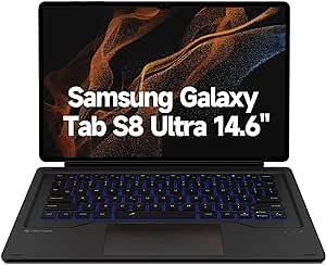 Dexnor Keyboard Case for Samsung Galaxy Tab S8 Ultra Keyboard 14.6 Inch Magnetic Detachable Book Cover Style Keyboard Multi-Touch Trackpad Backlit S Pen Holder-Black