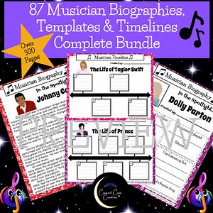 87 Musicians Biographies, Templates, and Timelines Complete Research Bundle