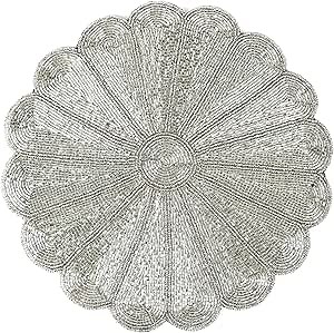 Decorative Round Beaded Placematss - 13 Inch Handmade Charger Plate - Elegant Glass Bead Table Mat - Non-Slip, Decorative & Durable for Weddings, Holidays & Everyday Use (Silver) - ALPHA Living HOME