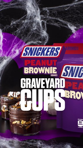 Spooky SNICKERS Peanut Brownie Graveyard Cups Recipe