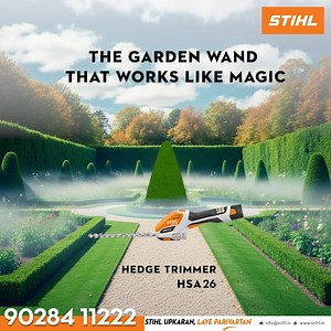 9.8K views · 65 reactions | The STIHL Hedge Trimmer HSA 26 works its magic on your garden – turning wild hedges into perfectly shaped ones in no time. ✅ Dual attachments – Shrub cutter & grass trimmer for versatile use. ✅ Lightweight & cordless – Easy to handle for precise shaping. ✅ Powerful performance – Neatly trims hedges, shrubs, and edges with ease. Kindly call or WhatsApp on 9028411222 #stihl #stihlindia #hedgetrimmer #shrubshear #gardening | STIHL India | Facebook
