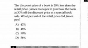 The discount price of a book is 20% less than the retail price.... | Filo