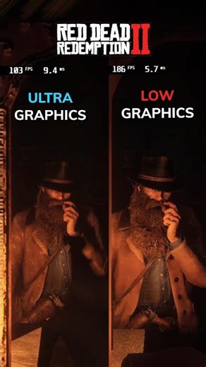 RDR2 Mirror Reflection Comparison | Low VS Ultra #rdr2 #shorts #gaming #graphics #reddeadredemption2