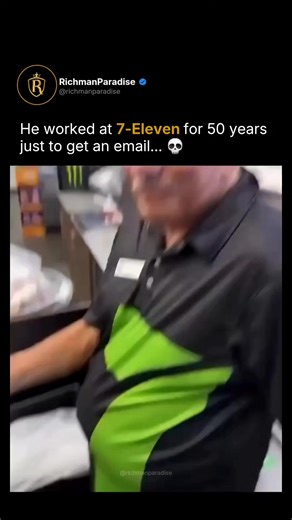 This is what happens if you don’t lock in. This man was working at 7-Eleven for 50 years, basically dedicating his life to it. He never switched, showed up on time, and stayed loyal to the company. You would think the company would show more care for him for hitting such a rare mark, but after 50 years all he got was an email. That’s it. 50 years of work just for an email saying thank you. 📧 Don’t sell yourself to a company. Start one of your own where you control your life, or pursue something