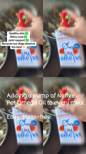 @Native Pet Adding a pump of Native Pet Omega Oil to every meal 🐾 Easy. Mess-free. And they LOVE it 😋 Healthy skin ✅ Shiny coat ✅ Joint support ✅ Because our dogs deserve the best 💛 #NativePet #DogMomLife #dogsoftiktok #PetCare #DogSupplements
