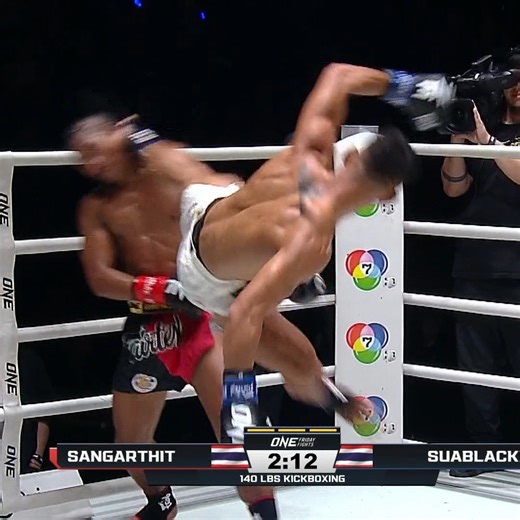5M views · 10K reactions | DOUBLE ROLLING THUNDER ⚡ Suablack drops Sangarthit TWICE with spinning kicks in Round 3! #ONEFridayFights114 | ONE Championship | Facebook